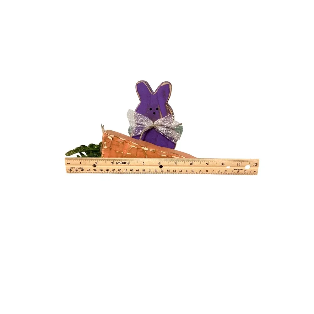 Rustic Wooden Easter Bunny and Carrot‎ Decor Set Purple Distressed Farmhouse